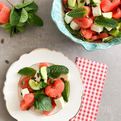 Wassermelone Feta Salat mit Minze - Die kleinen Feinschmecker