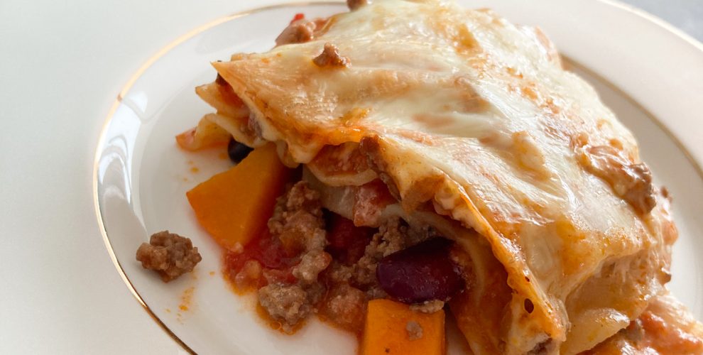 Kürbislasagne mit Kidneybohnen
